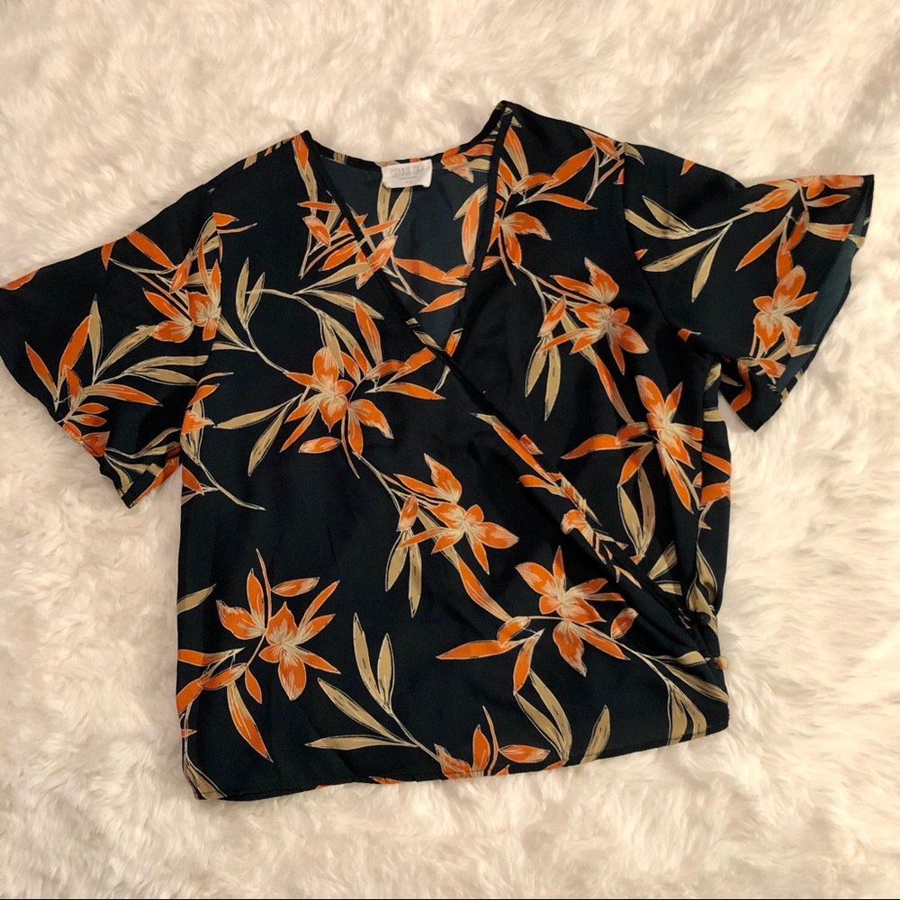 NWOT Dark Green Tropical Wrap Blouse